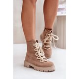 PS1 Warm ankle boots made of eco suede with a zipper beige Caellita | Shoptok.si