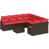 vidaXL Set sofe 9 kom. 8-Broj sjedala Bež i Crvena poliratan - Smeđe-crvena | shoptok.hr