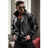 Dewberry 20059 Oversize Mens PU Jacket-BLACK