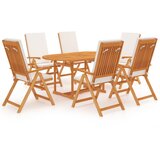 The Living Store Vrtna jedilna garnitura z blazinami 7-delna trdna tikovina - Vrtna Jedilna Garnitura, (21422187) | Shoptok.si