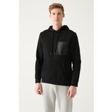 Avva Men's Black Hooded Collar 3 Thread Inner Fleece Printed Back Standard Fit Regular Fit Sweatshirt Cene