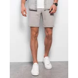 Ombre Men's knit shorts with elastic waistband - light grey