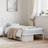 Metalni Kovinski posteljni okvir z vzglavjem bel 100x190 cm | Shoptok.si