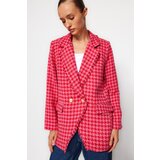 Trendyol Fuchsia Tweed Regular Lined Double Breasted Closed Woven Crowbar Blazer Jacket Cene