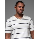 Ombre Men's horizontal striped viscose polo shirt - white and navy | Eponuda.ba