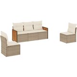 vidaXL Vrtna sedežna garnitura 5-delna z blazinami bež poli ratan, (21054882) | Shoptok.si