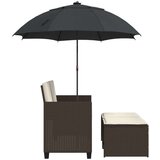 vidaXL Vrtni dvosjed sa suncobranom i tabureima smeđi od poliratana | shoptok.hr
