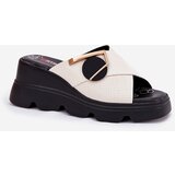 ARTIKER Elegant Ladies Leather Slippers On Wedge With Decoration Beige | ePonuda.com