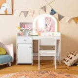 Pohištvo Otroški komplet toaletnih mizic 2 v 1 s stolčkom, LED lučkami, ogledalom in predalom | Shoptok.si