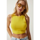 Happiness İstanbul Women's Yellow Barter Neck Crop Knitted Blouse Cene