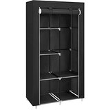 Songmics Omara iz blaga, organizator za shranjevanje oblačil z 2 obešalnikoma, 6 policami, prilagodljiv dizajn, 88 x 45 x 168 cm, za spalnico, oddelek, črna RYG84H, (21326144) Cene