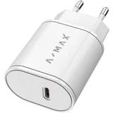 AX0001V - Brzi USB-C punjač A-MAX Power Delivery 20W, beo