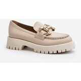 Kesi Women's leather loafers with CheBello decoration beige cene