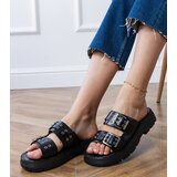 D/CEO Black flat sandals with buckles on straps Liluna | Shoptok.si