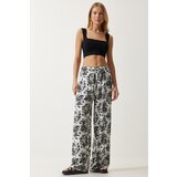  Women Ecru Black High Waist Summer Wide Viscose Trousers | shoptok.hr