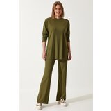  Women's Khaki Ribbed Knitted Blouse Pants Suit | ePonuda.com