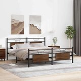 Metalni Kovinski posteljni okvir brez vzmetnice rjavi hrast 183x213 cm, (21829700) | Shoptok.si