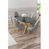 Hanah home trpezarijski set Asel, sto i 6 stolica, ploča u dekoru Sonata, zlatne noge, siva tkanina Babyface | Eponuda.com