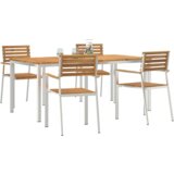 vidaXL Set za blagovanje u vrtu od 5 dijelova od masivnog bagremovog drveta, Vanjski blagovački stol 180x90x75 cm od masivnog bagremovog drveta, Stacking vrtne stolice 4 kom masivno bagremovo drvo i čelik | shoptok.hr