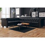 vidaXL Chesterfield kotna sedežna garnitura umetno usnje črna | Shoptok.si