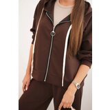 Kesi Włoski Women's set butter with wide leg pants and zip-up sweatshirt brown | Shoptok.si