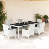  The Living Store Vrtna jedilna garnitura 7-delna z blazinami bel PE ratan steklo - Vrtna Jedilna Garnitura, (21462645) | Shoptok.si
