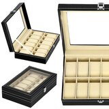 springos Škatla za uro 30x20x8 cm, črno krem ​​ohišje z 12 predelki iz sintetičnega usnja., (21631813) | Shoptok.si