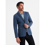 Ombre Men's SLIM knit jacket with subtle texture - dark blue | ePonuda.com
