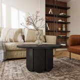 Woodman Črna okrogla mizica v hrastovem dekorju ø 78 cm Soft – | Shoptok.si