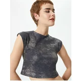 Koton Sleeveless Crop T-Shirt Gradient Metallic Foil Print Slim Fit Cotton
