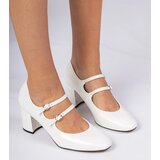 D/CEO marka niezdefiniowana White women's pumps on a block heel with buckles Meloni | shoptok.hr