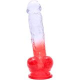 Sunfo - realistični testisi dildo s ljepljivim potplatom - 21 cm (prozirno-crveni) | shoptok.hr