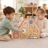 Ginger Home Drvena Montessori ploča aktivnosti Farma s mlinom, labirintom, satom i zupčanicima | shoptok.hr