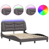 Maison Chic Posteljni okvir - Dvoposteljna postelja - Zakonska postelja z LED lučkami siv 120x200 cm umetno usnje, (21694955) Cene