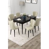 Hanah home trpezarijski set Due, sto na razvlačenje i 6 stolica, ploča u dekoru crnog mermera, krem tkanina Babyface | Eponuda.com