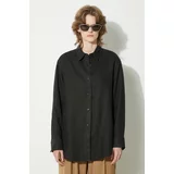 Samsoe Samsoe Lanena košulja SALOVA boja: crna, relaxed, s klasičnim ovratnikom, F24100188