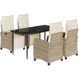 vidaXL Vrtna garnitura - 5-dijelni vrtni blagovaonski set od poliratana s jastucima bež - Dužina stola 160 cm Oštra noga 4 | shoptok.hr