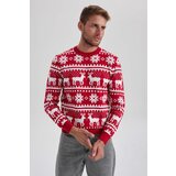 Defacto New Year's Themed Standard Fit Patterned Crew Neck Sweater Cene