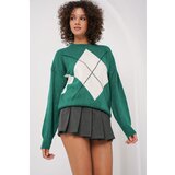 Bigdart 15895 Oversized Knitted Sweater with Diamond Pattern - Emerald Green | ePonuda.com