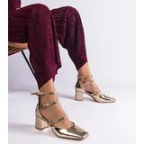Gemre Gold patent block heels with buckles Kamola | Shoptok.si