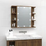 s ogledalom LED boja smeđeg hrasta 70 x 16,5 x 60 cm