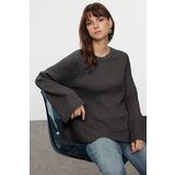  Anthracite More Sustainable Wide Pattern Peplum Detailed Knitwear Sweater | shoptok.hr
