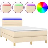vidaXL Box spring postelja z vzmetnico LED krem 120x200 cm blago, (20791240) Cene