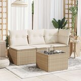 vidaXL Vrtna miza s stekleno mizno ploščo bež 55x55x37 cm poli ratan | Shoptok.si