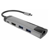 Natec FOWLER GO, USB Type-C 5-in-1 Multi-port Adapter (USB3.0 Hub + HDMI + PD + Gigabit LAN), Max. 100W Output, Black cene