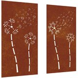  Vrtni zidni ukrasi 2 kom 105x55 cm čelik COR-TEN cvjetni uzorak Smeđa | Shoptok.si