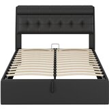 Lumor Postelja s predalom 140x190 cm – umetno usnje – vzglavje s shranjevalnim prostorom – črna, (22151183) | Shoptok.si