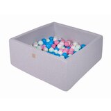 MeowBaby Square Ball Pool, 90x90x40 cm z 200 žogicami, bombaž, svetlo siva: modra/biserna/svetlo roza/mint, (21333730) | Shoptok.si