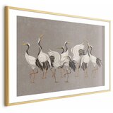  Plakat - Crane Dance - light bird silhouettes on a warm-gray textured background 42x29.7 Zlatni okvir s margom | shoptok.hr