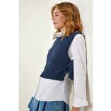  Women's Navy Blue Motif Tied Crop Knitwear Sweater | ePonuda.com